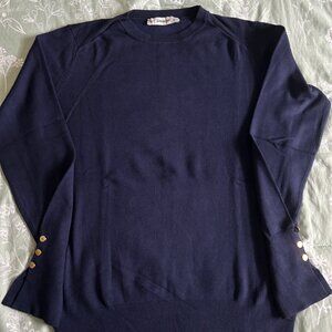 Zara, navy knit sweater with gold buttons, size L, never worn